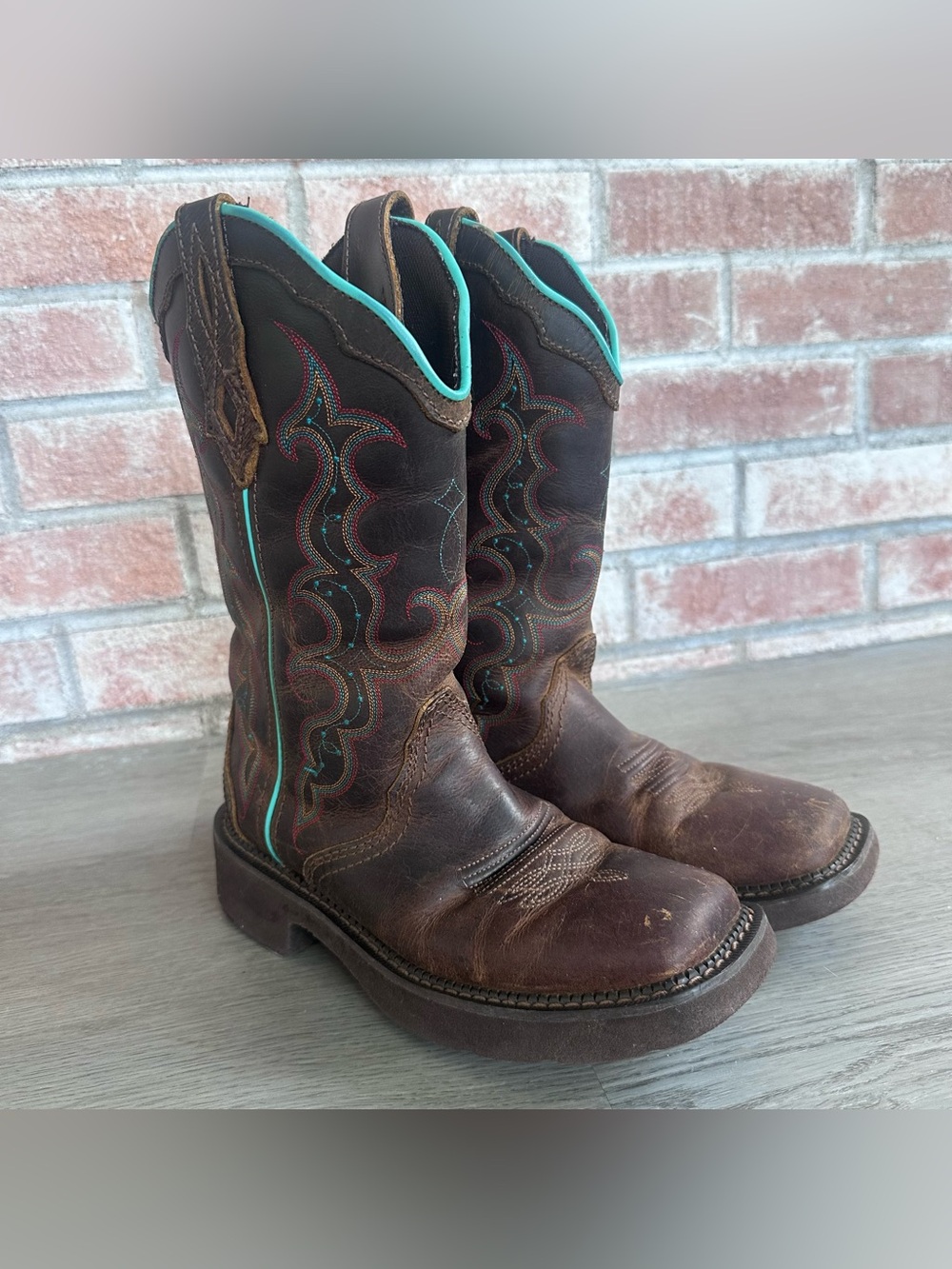 Justin Gypsy Raya Cowboy Boots Western Women’s 7 Country Brown Teal Cowgirl